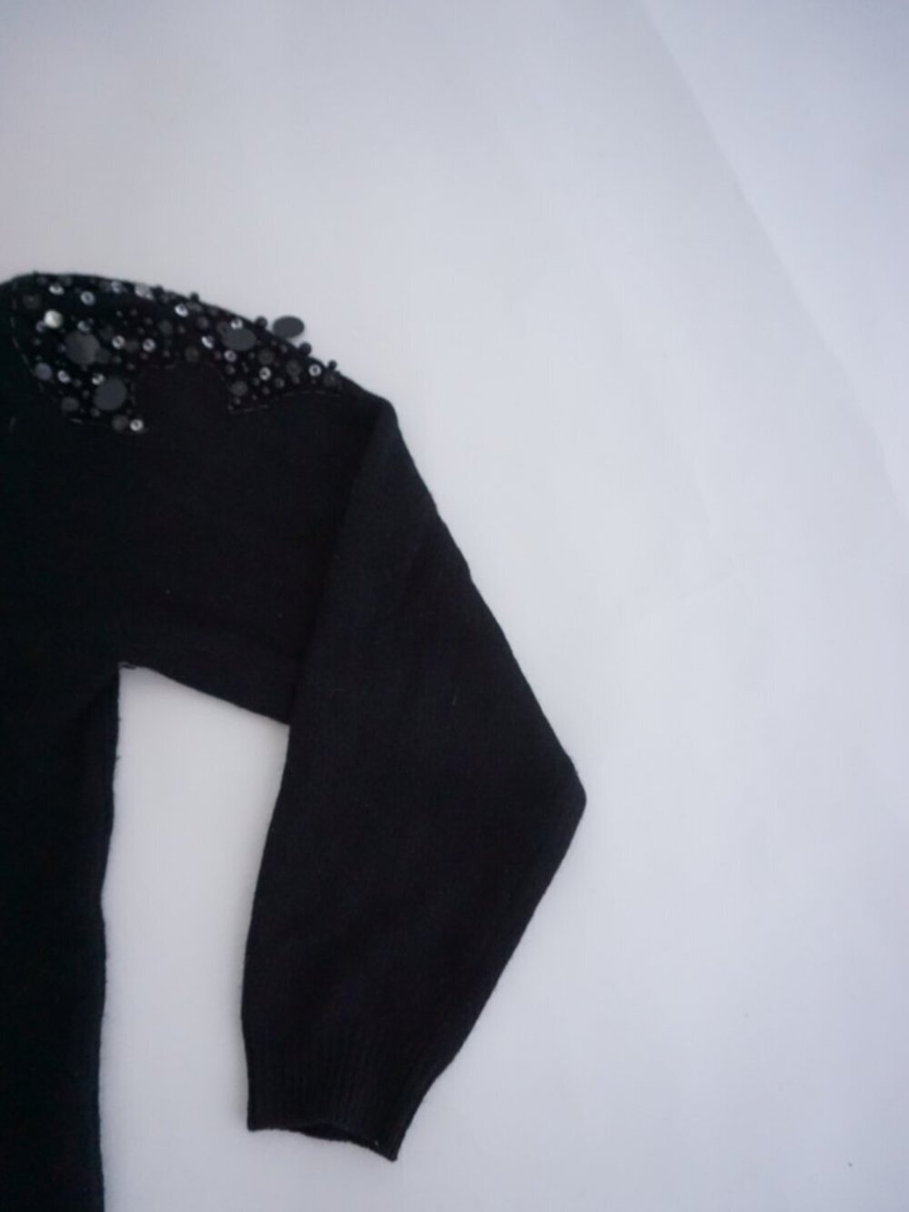 Vintage Shannan Black Beaded Sequin Knit Sweater Lambswool Angora Blend L - Picture 4 of 12